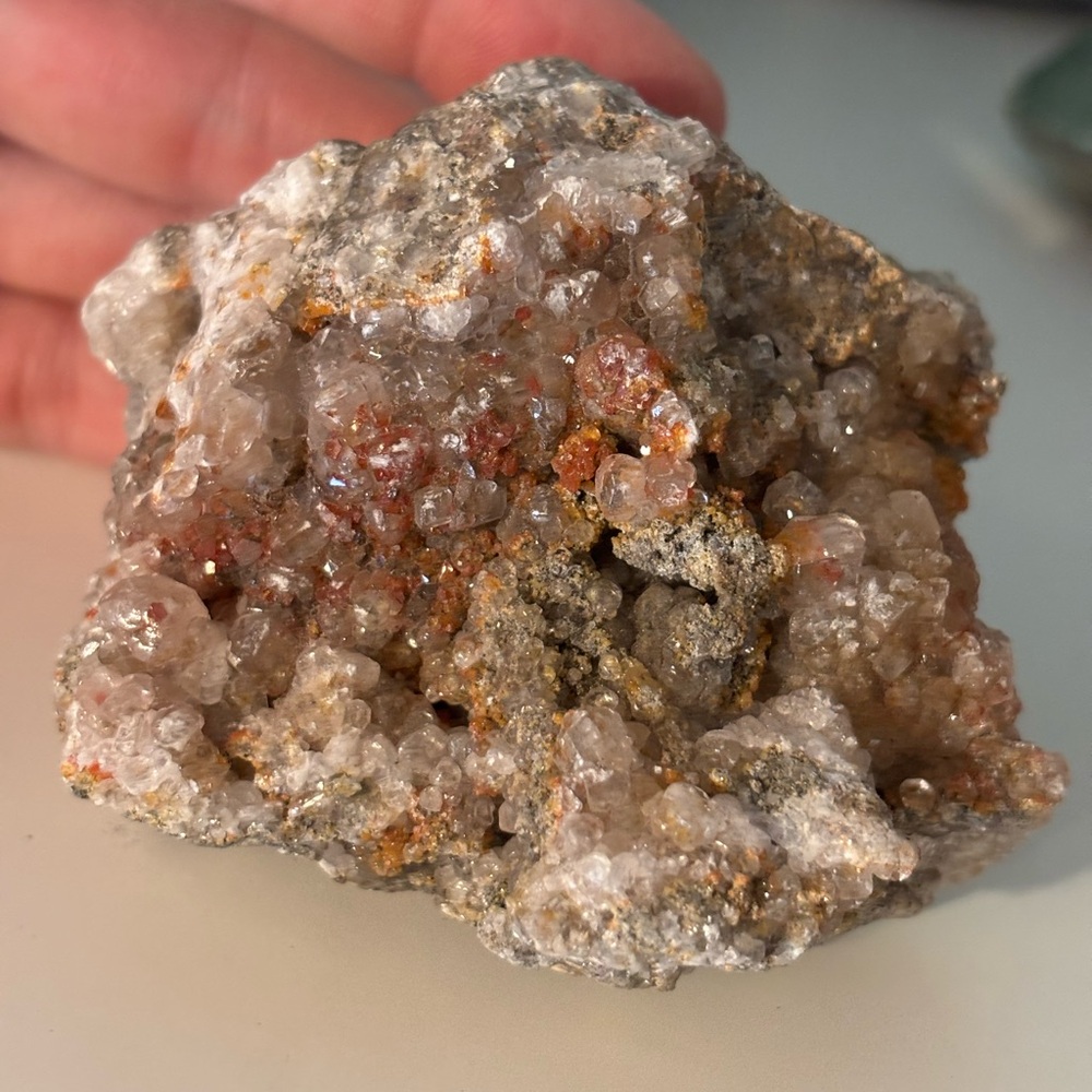 Druzy Quartz Crystal with Hematite – Red Iron-Stained Quartz Cluster Specimen